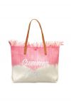 حقيبة يد قماشية بلونين من Summer Vibes باللون الوردي