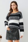 سترة Fair Isle Stripe Cropped Knit باللون الأسود