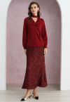 Full Sequin Mermaid Maxi Skirt in Red