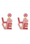 Pink Love Letters Rhinestone Earrings