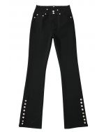 بنطال جينز عالي الخصر قابل للتمدد باللون الأسود