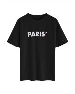 تي شيرت برقبة دائرية وطبعة باريس باللون الأسود