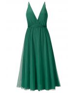 فستان من التول الشبكي ملفوف من الخلف من Crisscross باللون الأخضر