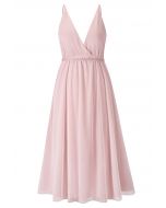فستان من التول الشبكي بتصميم ملفوف من الخلف من Crisscross باللون الوردي