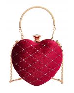 حقيبة يد مخملية راقية على شكل قلب باللون الأحمر