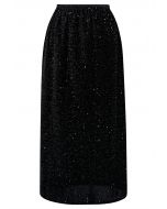 تنورة قلم مخملية مزينة بالترتر باللون الأسود