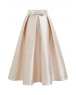 Luxurious Night Bowknot Pleated Midi Skirt in Champagne