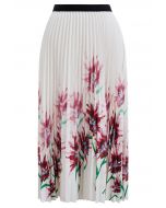 تنورة ميدي مطوي بألوان مائية باللون العنابي