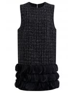 3D البتلات [هملين] فستان تويد بلا أكمام باللون الأسود