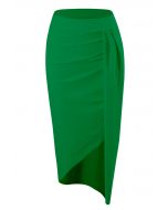 تنورة ملفوفة غير متماثلة مكشكشة باللون الأخضر
