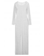 Full Pearl Embellished Sheer Mesh Cover-Up Maxi Dress in White