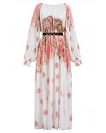 فستان طويل بطيات من Blossoming Day باللون المرجاني