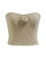 3D Rose Shired Back Tube Top باللون البني الفاتح