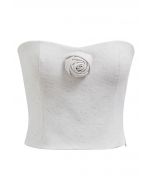 3D Rose Shired Back Tube Top باللون العاجي