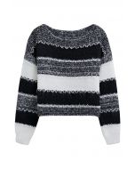 سترة Fair Isle Stripe Cropped Knit باللون الأسود