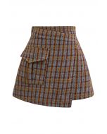 Plaid Tweed Asymmetric Mini Skirt in Blue