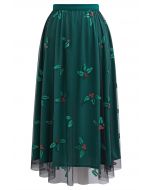 تنورة Joyful Holly Mesh Tulle Midi باللون الأخضر الداكن