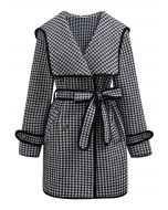 Houndstooth Contrast Edge Wide Lapel Knit Coat