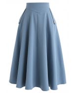 تنورة ميدي كلاسيكية بسيطة باللون الأزرق