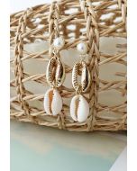 مزدوجة Cowrie Shell Charm أقراط اللؤلؤ